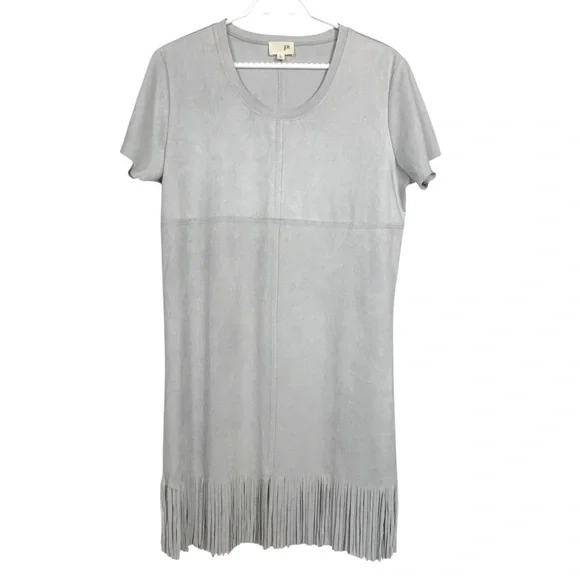 Joh Dove Grey Stretch Faux Suede Dress w Fringe - Picture 3 of 8